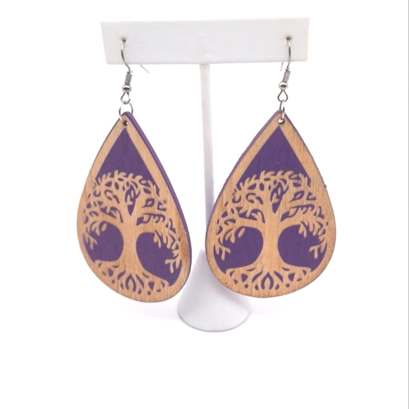Jewelry - NWOT 1 PAIR Boho teardrop wooden dangle earrings w/tree of life, Red is sold